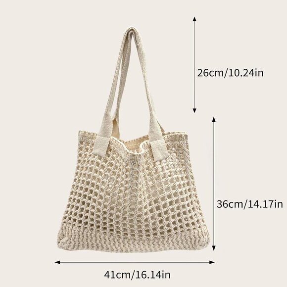 Women's Crochet Beach Tote Bag Hollow Design Travel | Lightweight & Durable - Picture 2 of 9